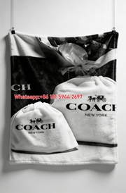 Coach New York Dust Bag Black & White Flannel Throw Blanket for Couch & Wall Decor C099